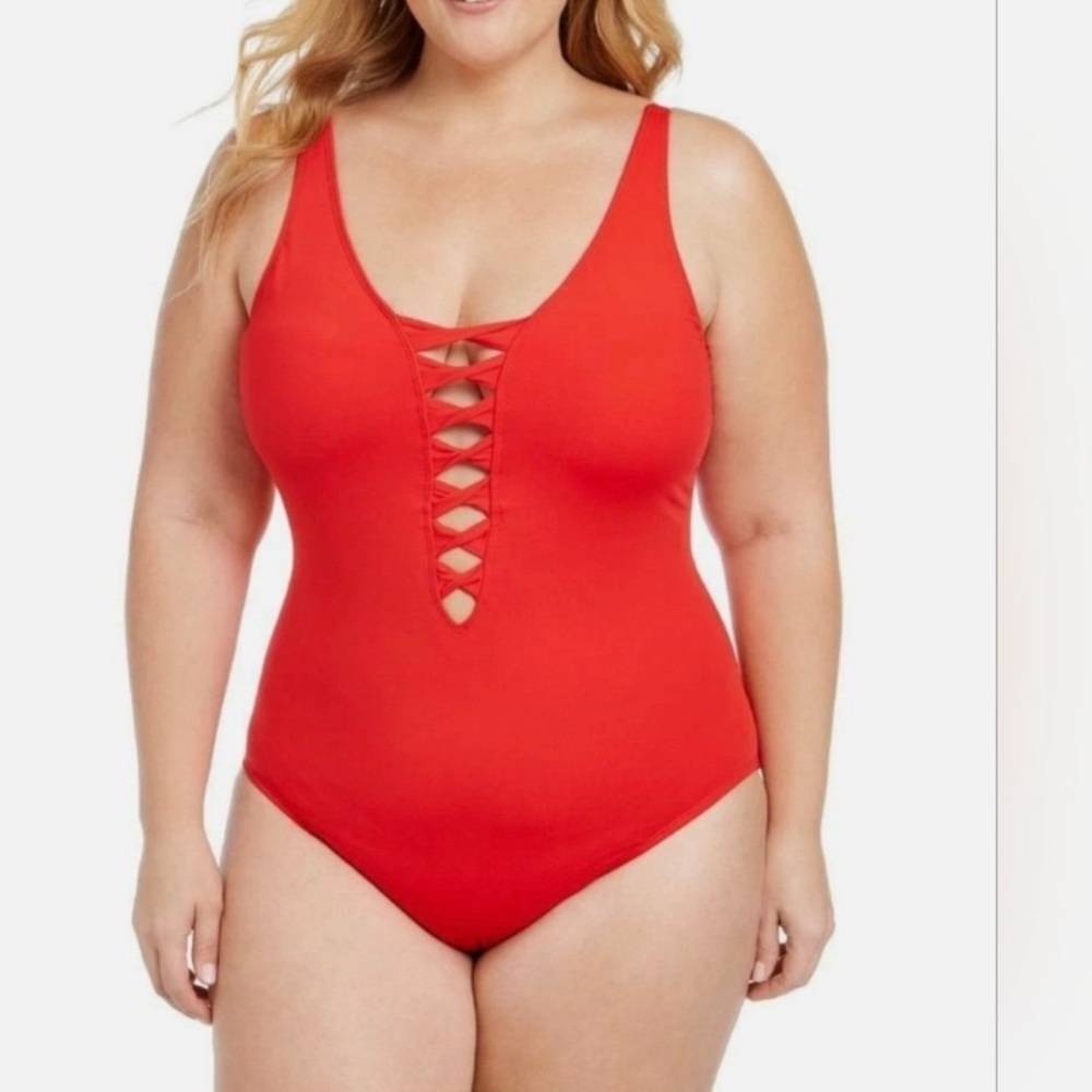 Blue Rod Beattie Lace Up One Piece Swimsuit